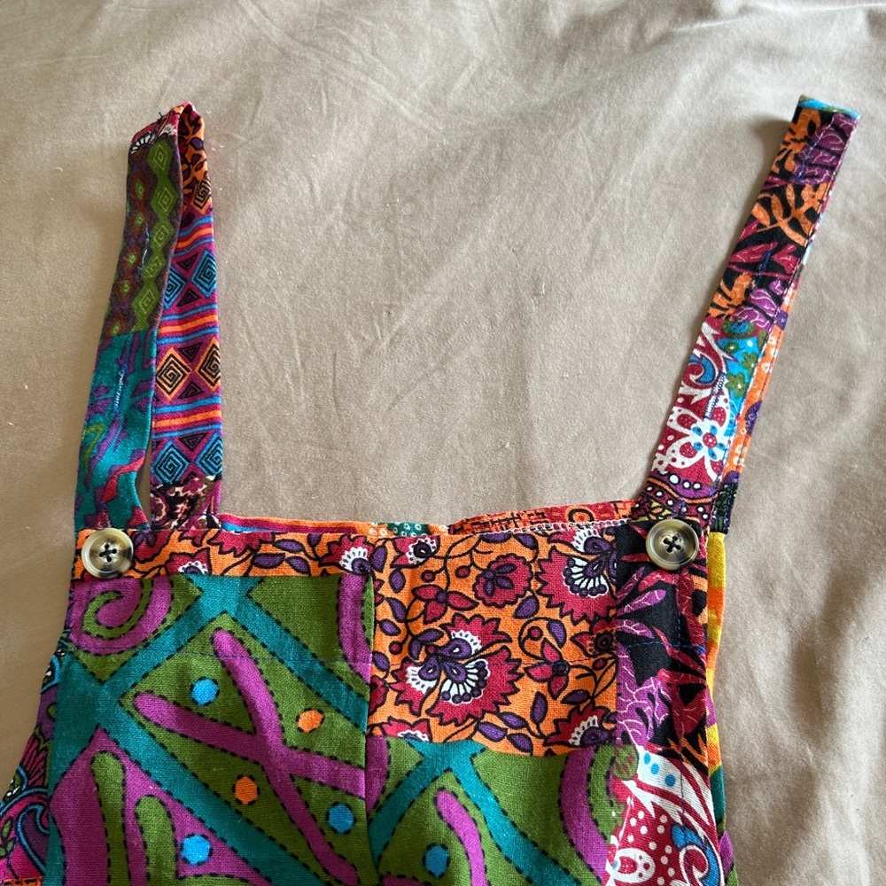 Bohemian Patchwork Print Overalls 100% Cotton Fro… - image 4